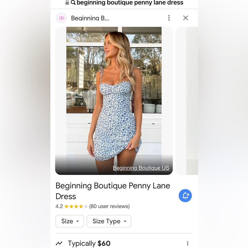 Beginning Boutique, NWT Penny Lane Dress in Blue Floral US size 0. So cute!